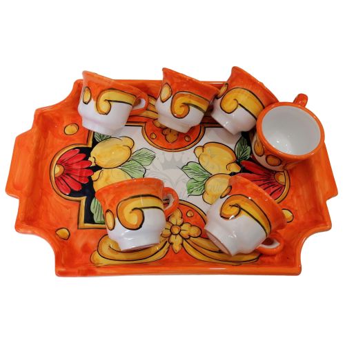 Tray with 6 espresso cups. Baroque Line. Vietri ceramic. Hand-painted.