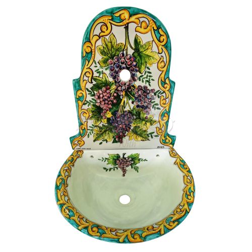 Gartenbrunnen. Fruchlinie. Vietri-Keramik, handbemalt. Handwerkliche Eleganz für deinen Außenbereich.