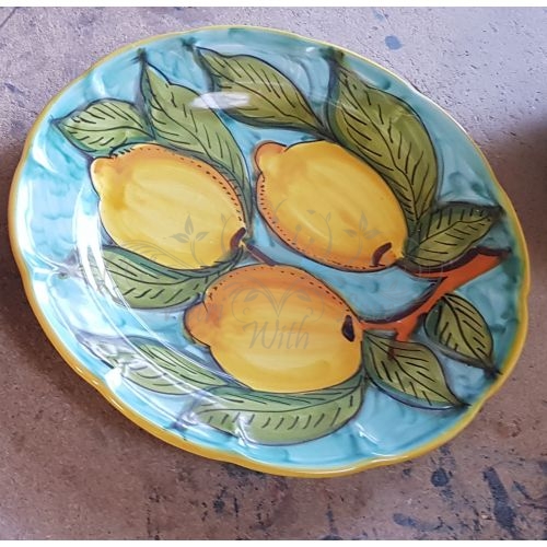 Dish, plate light blue. handpainted Vietri ceramic. dinner, fruit/dessert underplate