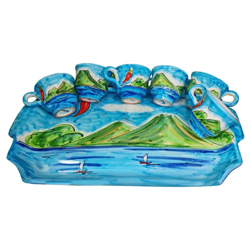 Vassoio con 6 tazzine. Linea Napoli. Ceramica...