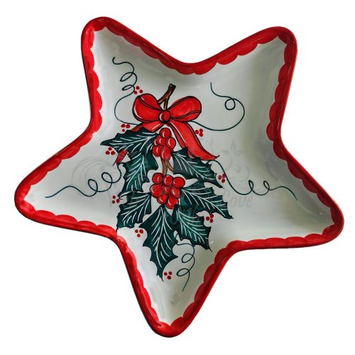 Piatto forma stella. Linea Natale. Ceramica di Vietri. Dipinto a Mano.