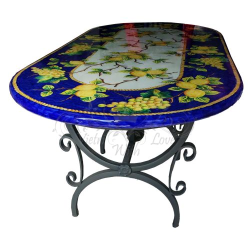 Table. 160x80 Ceramic-coated lava stone table. Lemons and Grapes. Vietri ceramic. Hand-painted.