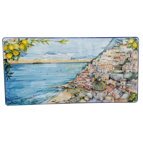 Mesa de piedra volcánica esmaltada. Panorama. Vista. Pintada a mano. Cerámica de Vietri.