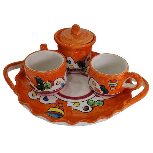 Set de tasses avec sucrier avec plateau Casette Line. Céramique Vietri peinte à la main.