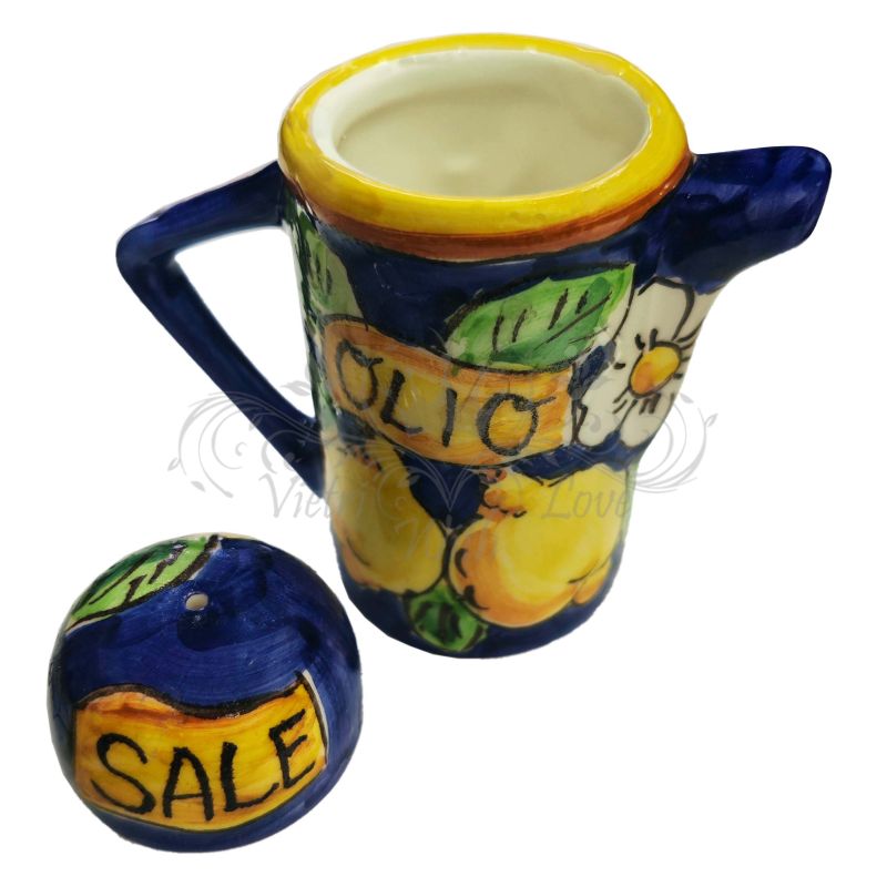 Oil cruet. 2-in-1 with salt-holder cap. Lemon...