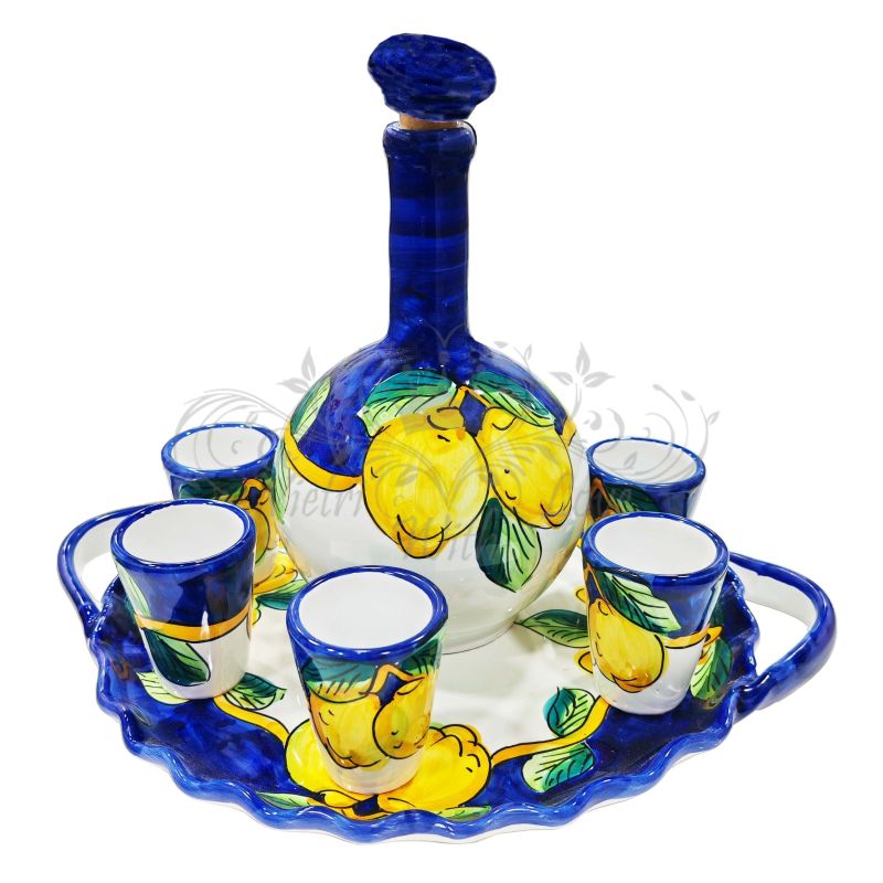 Limoncello-Set. Flasche, Tablett und 6 Gläser....