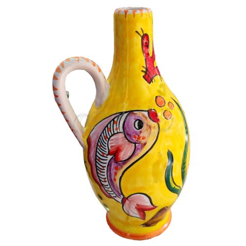 Oil & vinegar cruet bottle with handle. Sea line. Vietri ceramic. Hand-painted.