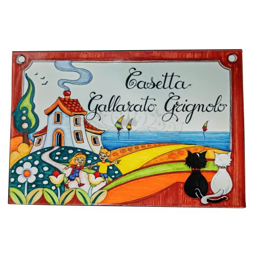 Rechteckiges, personalisierbares Schild. Vietri-Keramik. Handbemalt.
