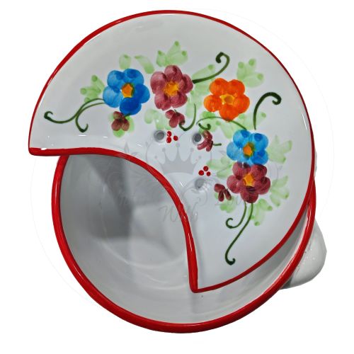 Sponzapane Porta Mozzarella linea Primavera bordo rosso - Ceramica di Vietri dipinta a mano