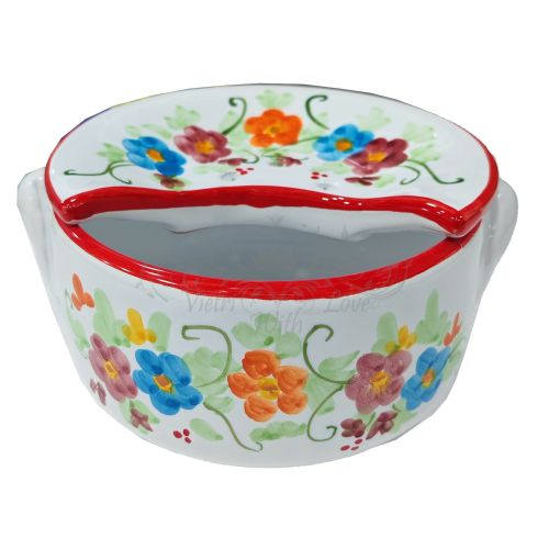 Sponzapane Porta Mozzarella linea Primavera bordo rosso - Ceramica di Vietri dipinta a mano
