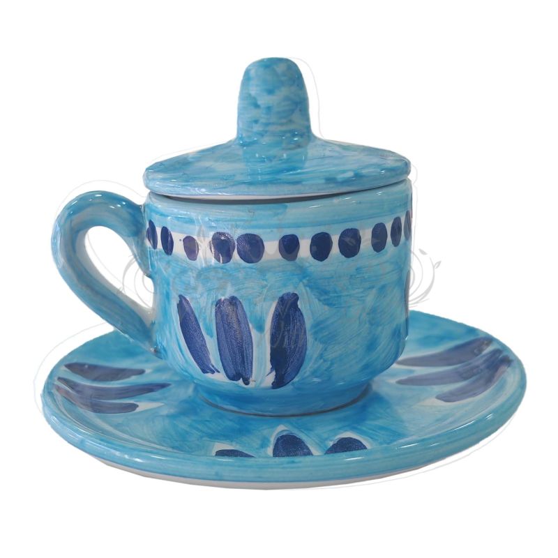 Coffee cup with saucer and lid. Brushstroke...