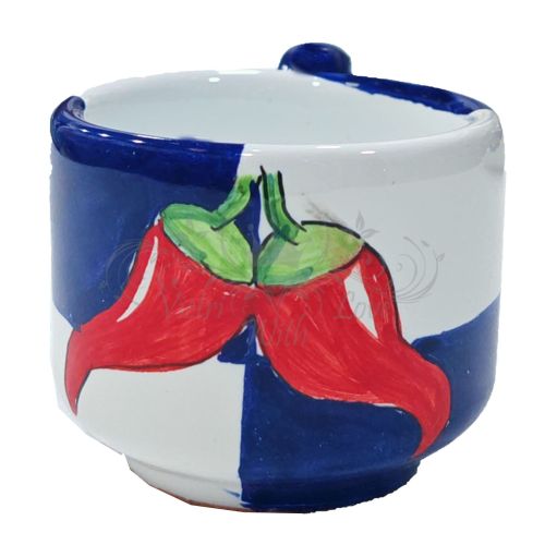 Tasse à café avec soucoupe. Ligne Carreaux et Piment. Céramique de Vietri. Peinte à la main