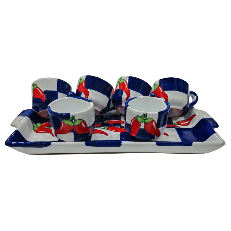 Vassoio con 6 tazzine. Quadri e Peperoncino....