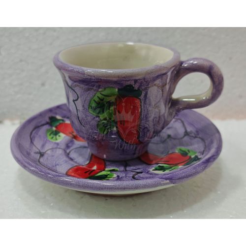 Tasse et sous-tasse. Ligne Piment. Céramique de Vietri. Peinte à la main.