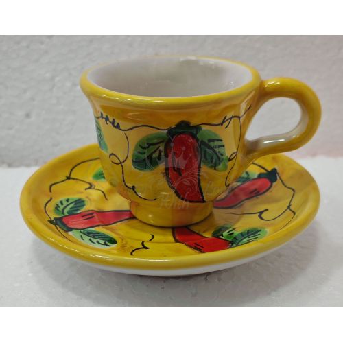 Coffee cup with saucer. Chili Line. Vietri ceramic. Hand-painted.