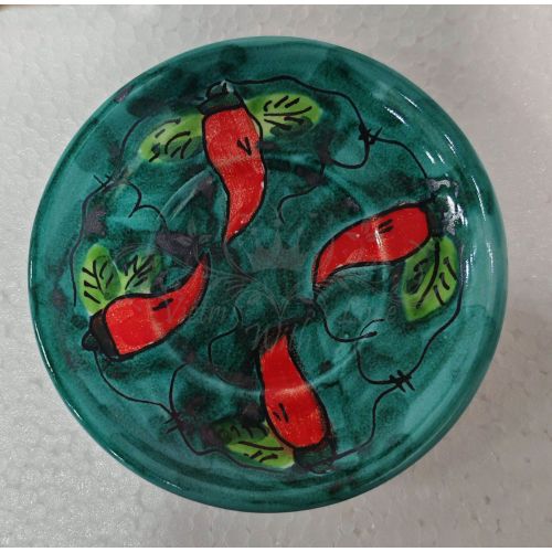 Tazzina da caffè con piattino. Linea Peperoncino. Ceramica di Vietri. Dipinto a Mano