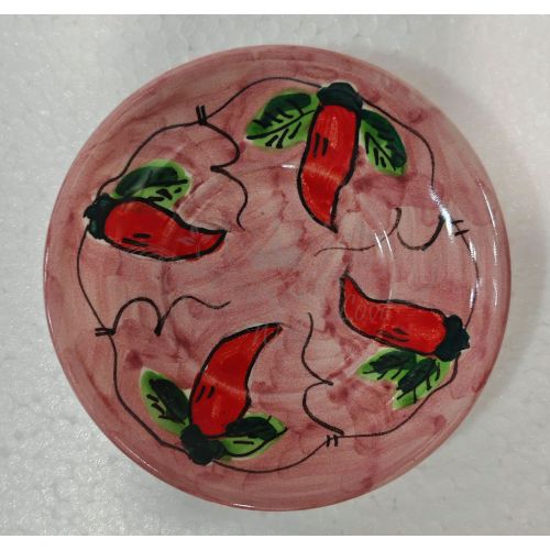 Tazzina da caffè con piattino. Linea Peperoncino. Ceramica di Vietri. Dipinto a Mano