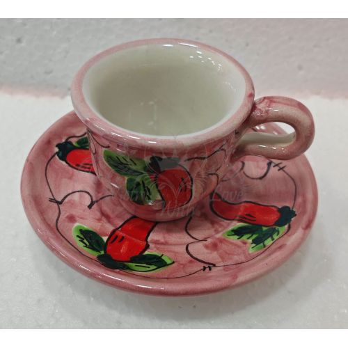 Tazzina da caffè con piattino. Linea Peperoncino. Ceramica di Vietri. Dipinto a Mano