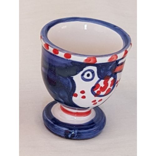 Portauovo linea animaletti Pulcino fondo Blu - Ceramica di Vietri dipinta a mano.
