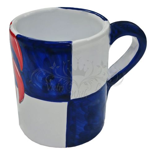 Tazza MUG. Linea Quadri e Peperoncini. Ceramica di Vietri. Dipinta a mano