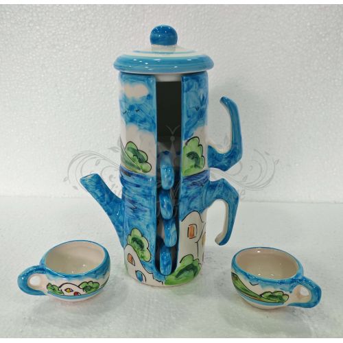 Cafetière porte-tasses à café. Ligne Naples. Céramique de Vietri. Peinte à la main.