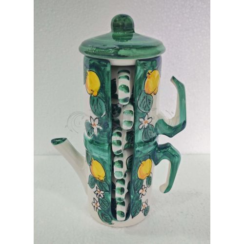 Cafetière porte-tasses à café. Ligne citrons et fleurs. Céramique de Vietri. Peinte à la main.
