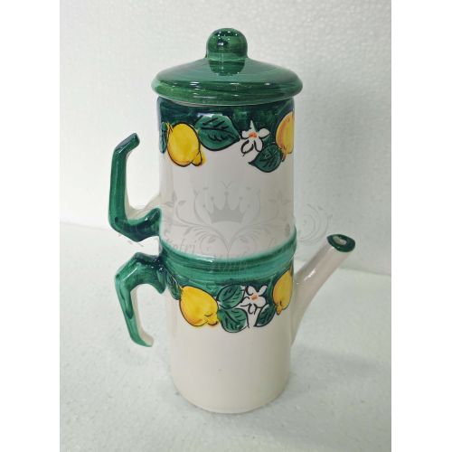 Cafetera porta tazas de café. Línea limones y flores. Cerámica de Vietri. Pintada a mano.