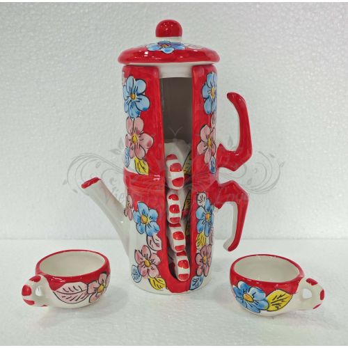 Mokkakanne mit Espressotassen als Gastgeschenk. Zitronen- und Blumenlinie. Vietri-Keramik. Handbemalt.