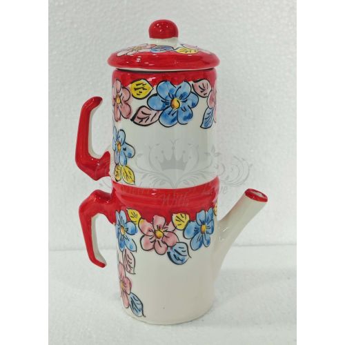 Cafetera porta tazas de café. Línea limones y flores. Cerámica de Vietri. Pintada a mano.