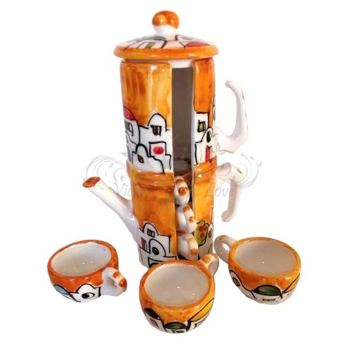 Cafetière porte-tasses. Ligne Petites Maisons. Céramique de Vietri. Peinte à la main.