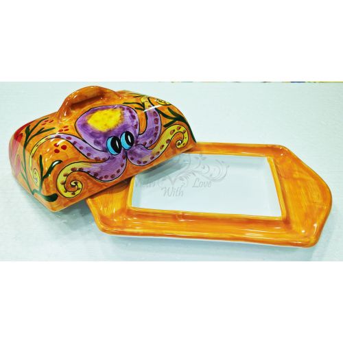 Bandeja mantequilla/quesos. Línea Marini. Cerámica de Vietri. Pintada a mano.