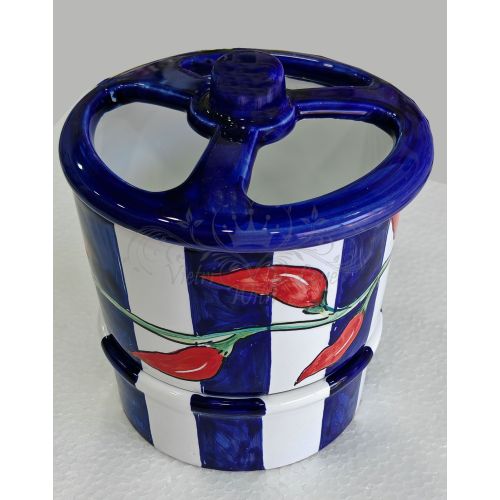 Besteckabtropfer. Streifen- und Chili-Motiv-Linie. Vietri-Keramik. Handbemalt.