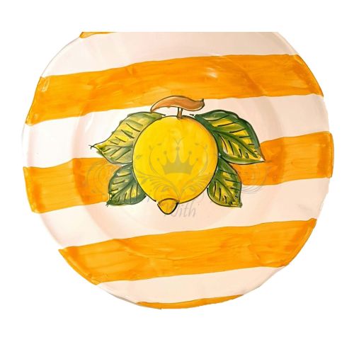 Piatto linea righe e limone. Ceramicadi vietri. Dipinto a mano. Disponibili piatti fondi, piani frutta/Dessert e sottopiatti