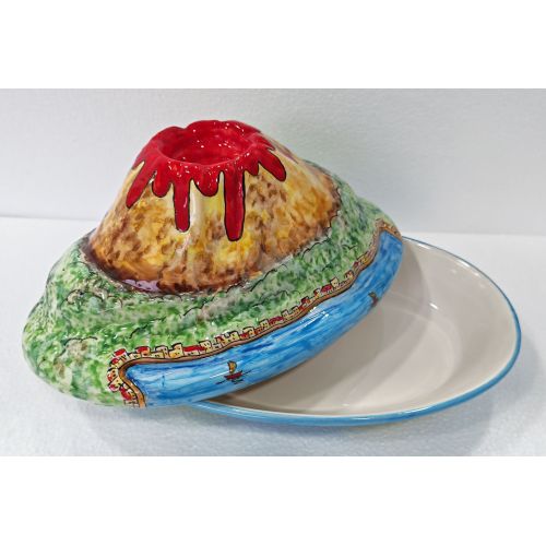 Tegame tegamino da forno forma del Vesuvio Ceramica di Vietri dipinta a mano.