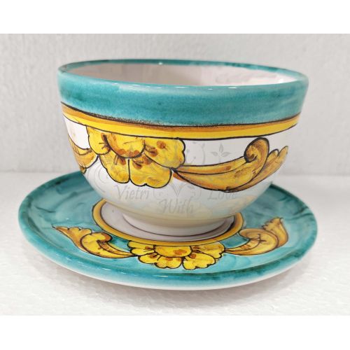 Tazza. Ideale per latte, cappuccino o tè. Linea Doppio Decoro. Ceramica di Vietri. Dipinta a mano.