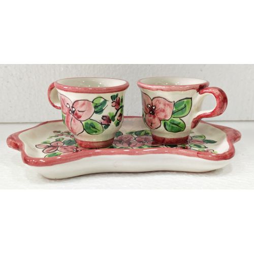 Service Tasses à Café et Plateau “Tête-à-Tête” Cadeau. Ligne Fleurs. Céramique de Vietri.