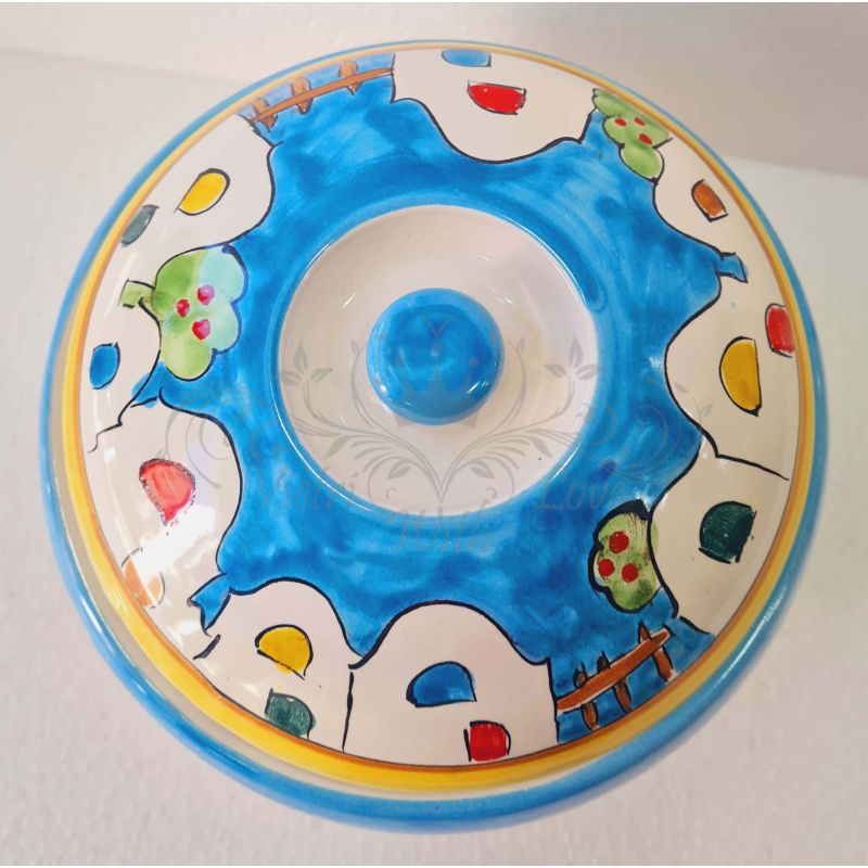 Biscuit jar Houses line. Hand-painted Vietri...