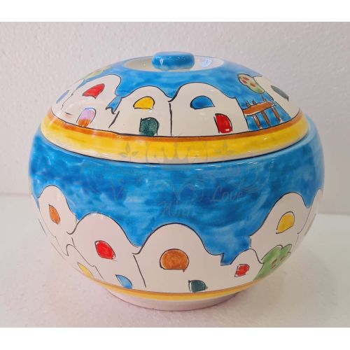 Biscuit jar Houses line. Hand-painted Vietri ceramic.