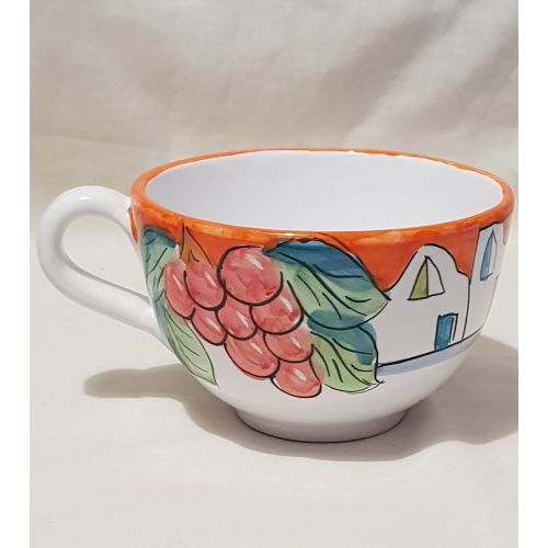 Tasse. Ideal für Milch, Cappuccino oder Tee. Häuser & Zitronen Linie. Vietri-Keramik. Handbemalt.