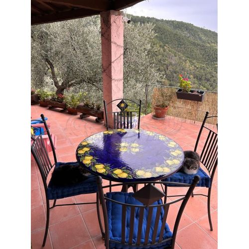 Table. Ceramicized lava stone table. Lemons on Blue. Hand-painted. Vietri ceramic.