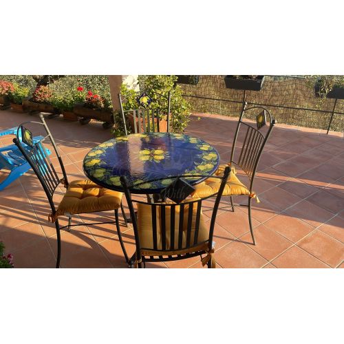 Tavolo in pietra lavica ceramizzata. Limoni Sul Blu. dipinto a mano. Ceramica di Vietri