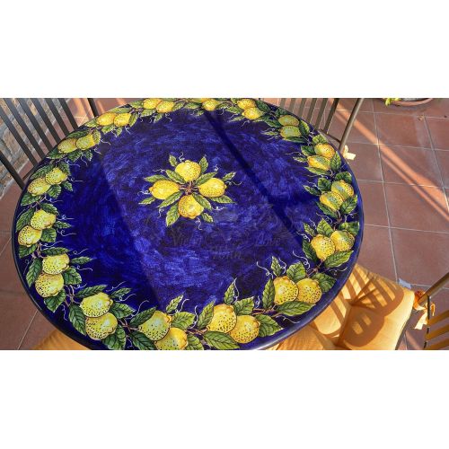 Table. Ceramicized lava stone table. Lemons on Blue. Hand-painted. Vietri ceramic.
