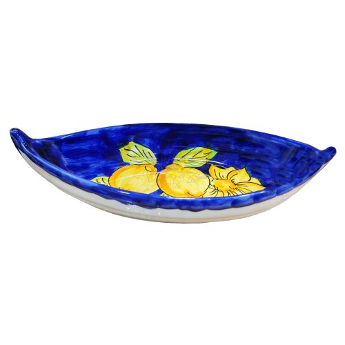 Plato con forma de barco. línea limones y flores. Cerámica de Vietri pintada a mano.