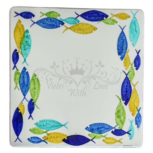 Table. Ceramicized lava stone table. Circular Fish design. Hand-painted. Vietri ceramic.