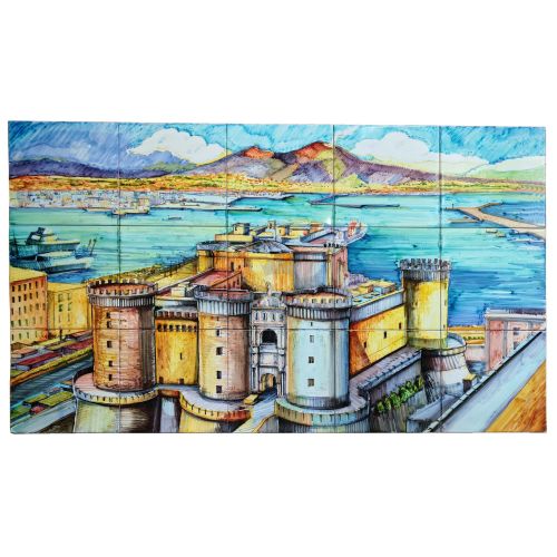 Panneau mural. Panorama Naples. Céramique de Vietri peinte à la main.