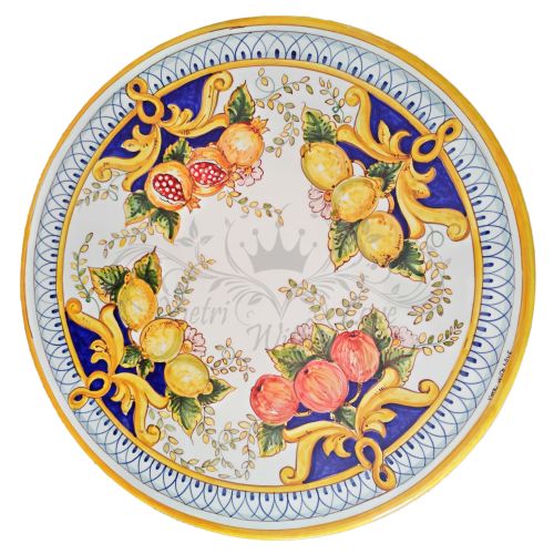 Table. Ceramicized lava stone table. Fruit & Lemons with Baroque. Hand-painted. Vietri ceramic.
