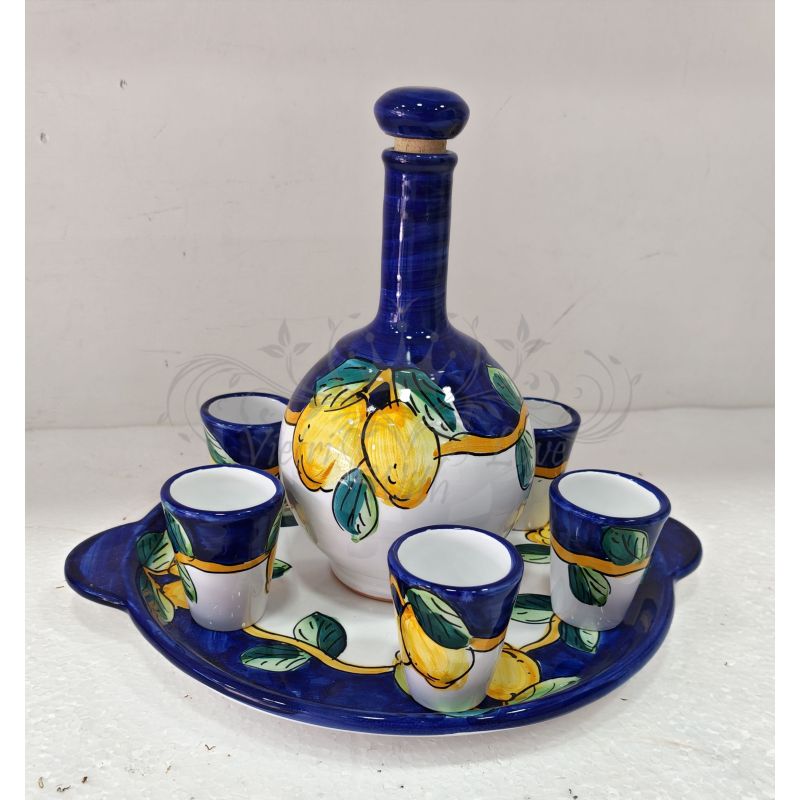 Limoncello Set. Bottle, tray and 6 glasses....