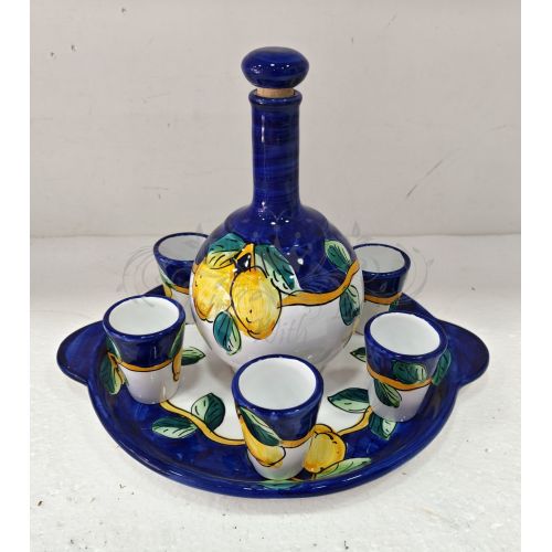 Set Limoncello. Bottiglia vassoio e 6 bicchieri. Linea...
