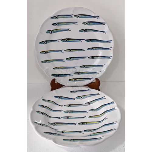 Piatto. Linea Sardine. Fondo Bianco. Ceramica di Vietri....