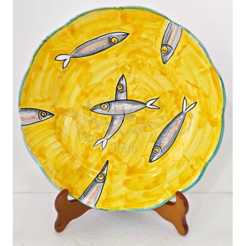 Teller Linie Marini. Kleine Fische. Vietri-Keramik -...